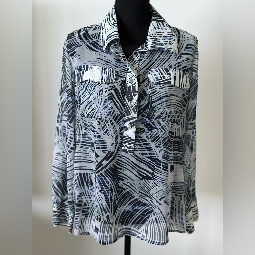 Multicolored Notched Collar Long Sleeve Button Down Shirt
